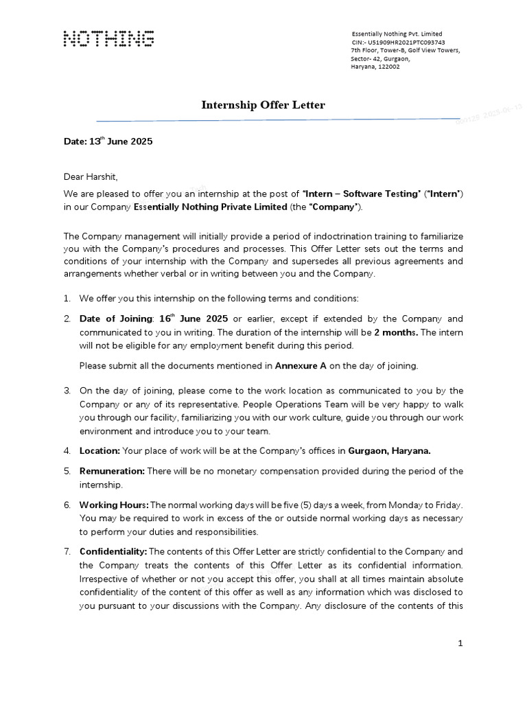 Internship Offer Letter for Software Testing | PDF | Justice | Crime ...