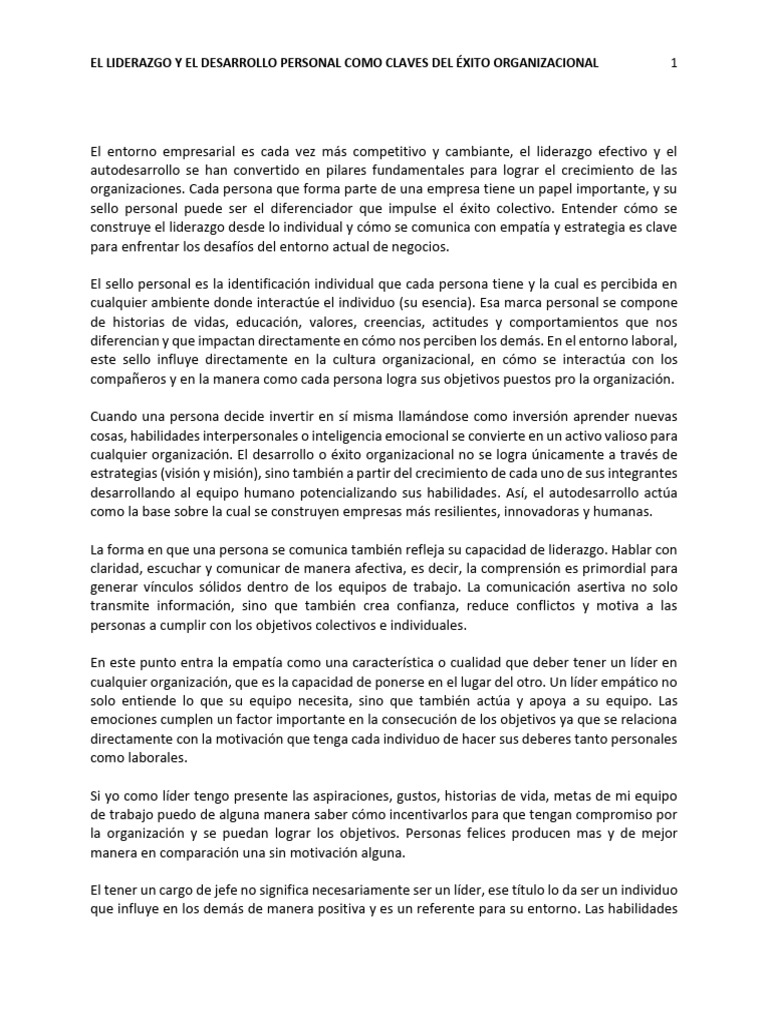 El Liderazgo y El Desarrollo Personal Como Claves Del Éxito ...