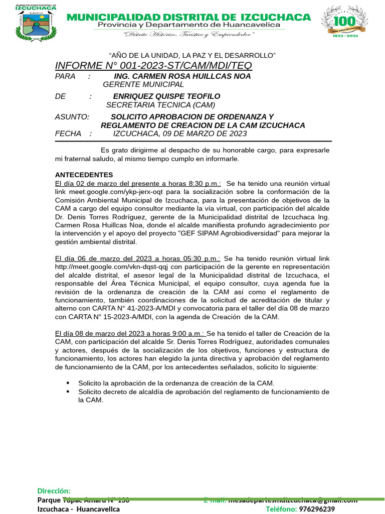 Ordenanza Creac Cam Izcuchaca Final | PDF | Gobierno local ...