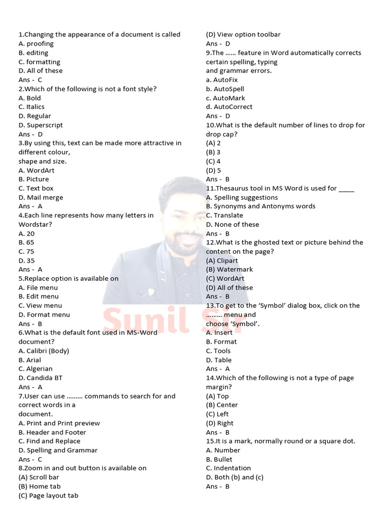 MS Word Formatting and Features Quiz | PDF | Microsoft Word | Text