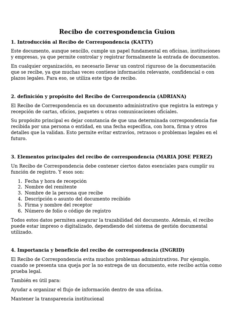 Recibo de Correspondencia Video 1 | PDF | Gestión de registros ...