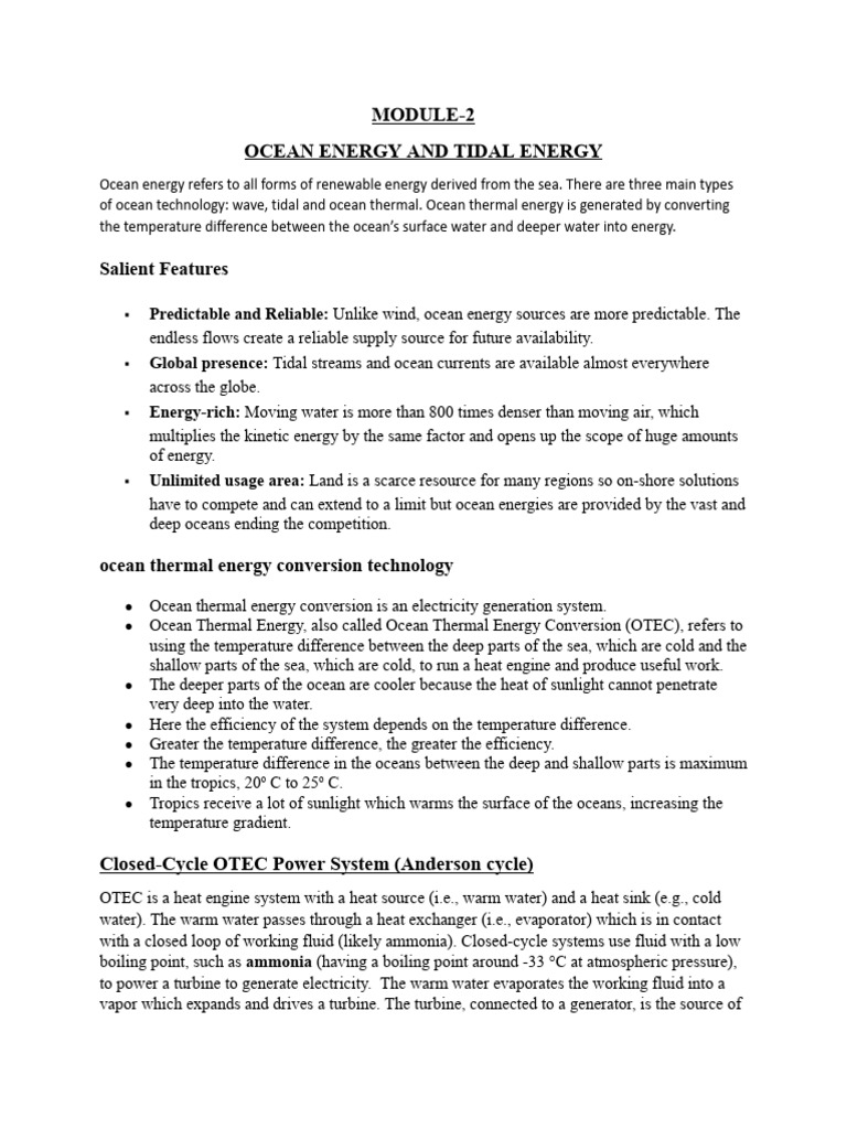 Module-2 Ocean Energy and Tidal Energy | PDF | Desalination | Oceans