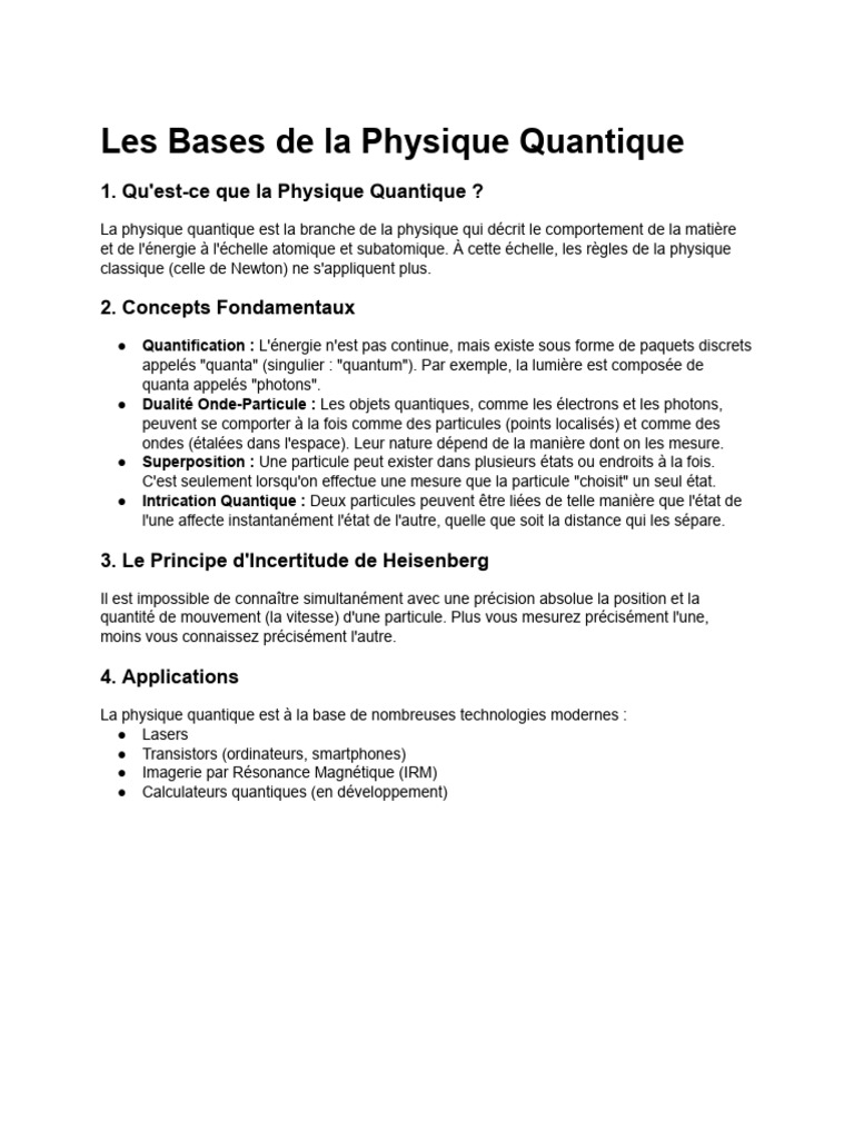 Bases de la Physique Quantique | PDF