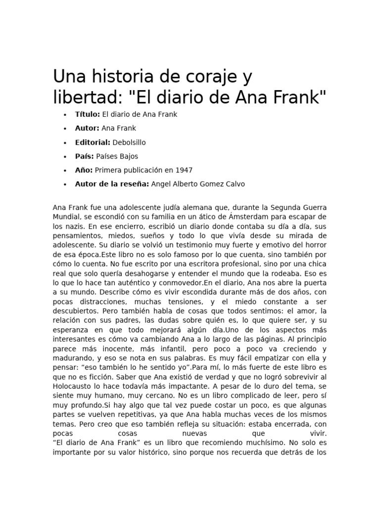 Reseña del Diario de Ana Frank | PDF | Anne Frank