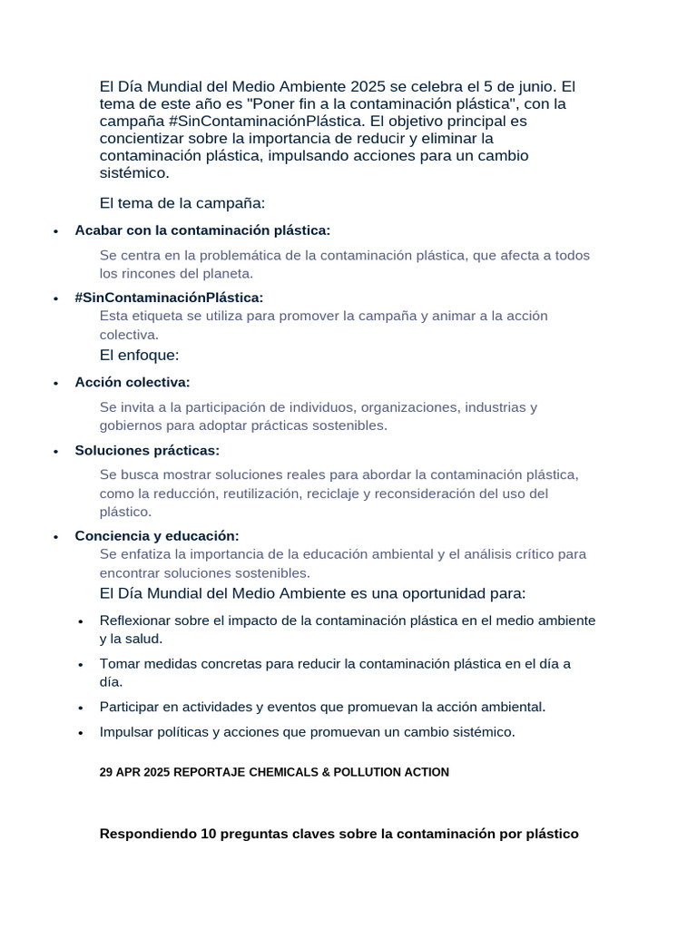 El Día Mundial Del Medio Ambiente 2025 Se Celebra El 5 de Junio | PDF ...