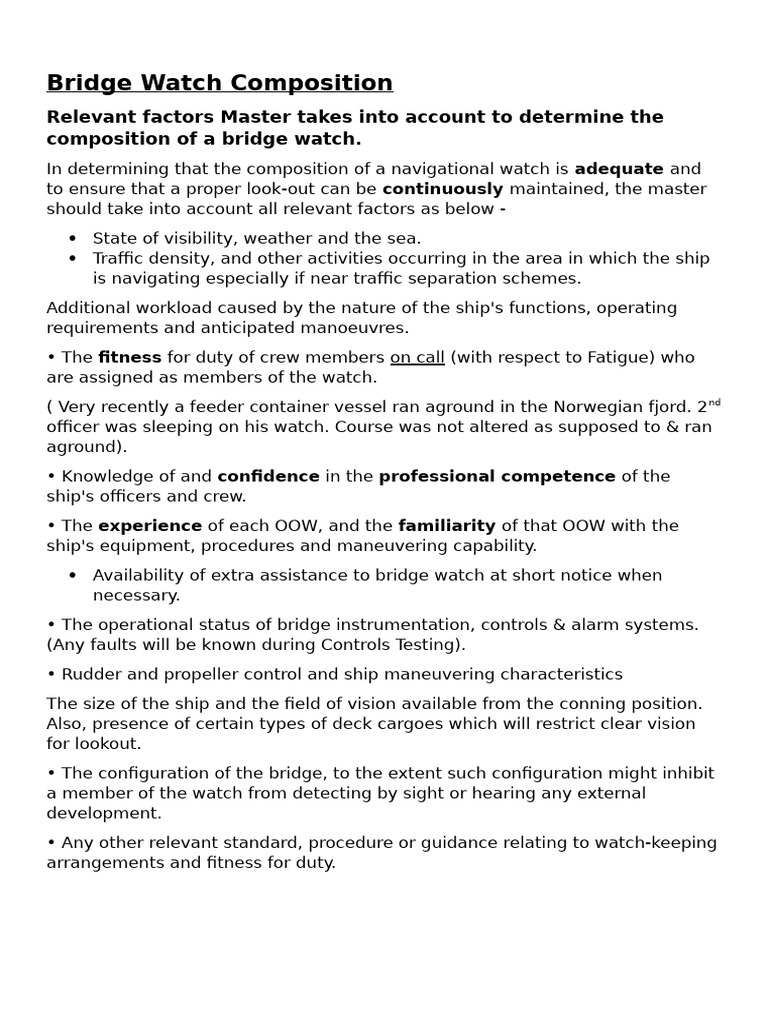 Bridge Watch Composition Guidelines | PDF