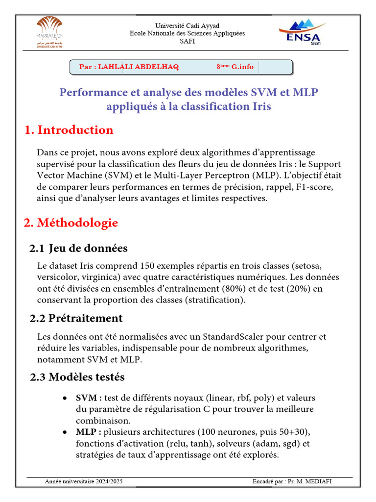 Performance des modèles SVM et MLP sur Iris | PDF | Machine à vecteurs ...