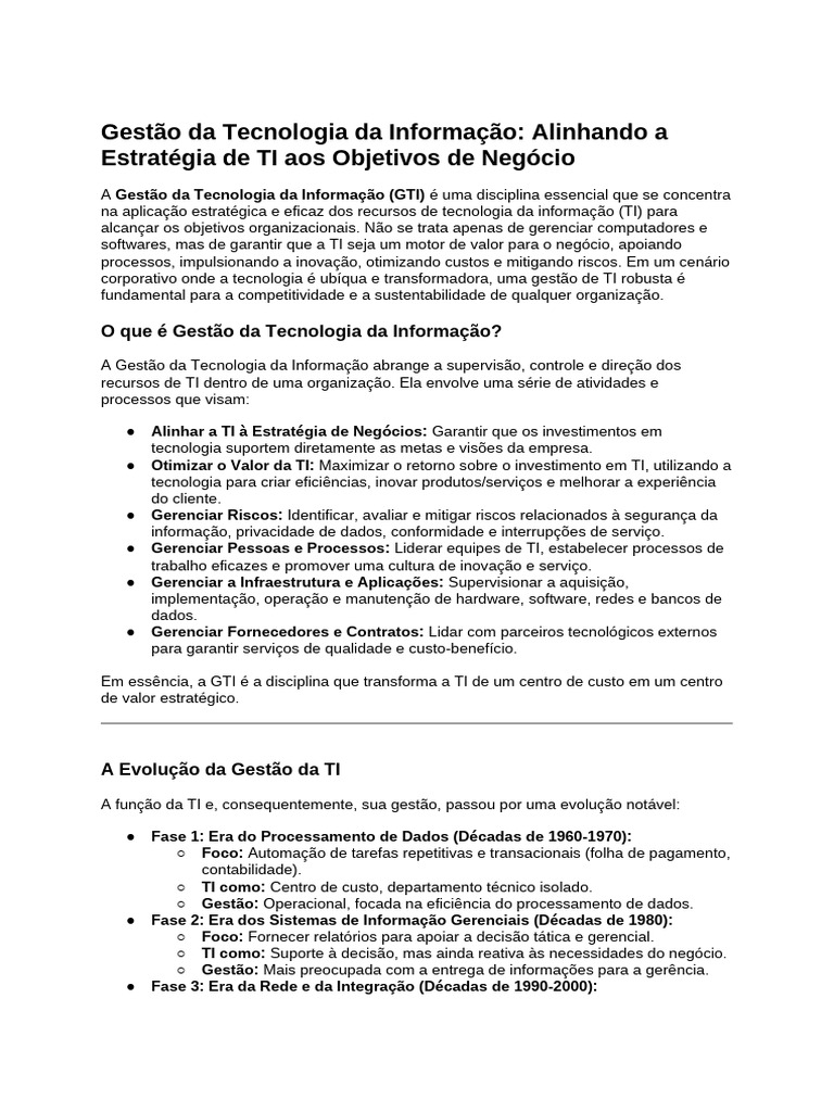Gestão Estratégica de TI e Negócios | PDF | Tecnologia da Informação | Itil