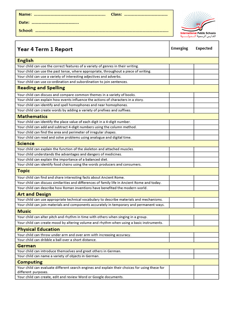 Year 4 First Term Report With GermanÂ | PDF | English Language ...