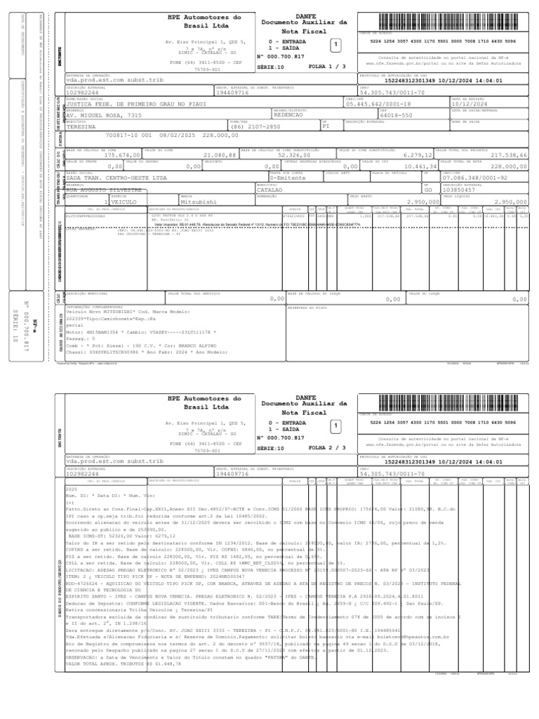 Nota Fiscal de Veículo Mitsubishi 2024 | PDF | Recibo | Business