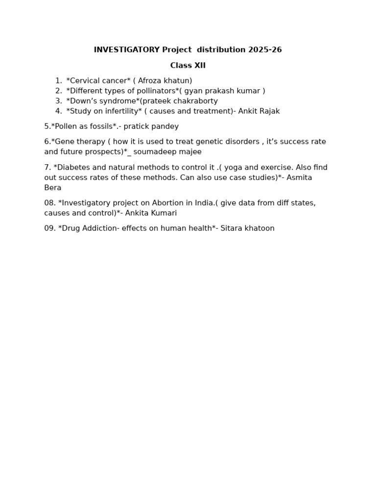 Class XII Investigatory Projects 2025-26 | PDF