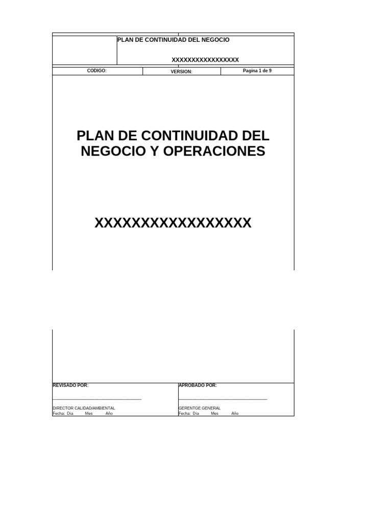 Plan de Continuidad del Negocio | PDF | Almacén