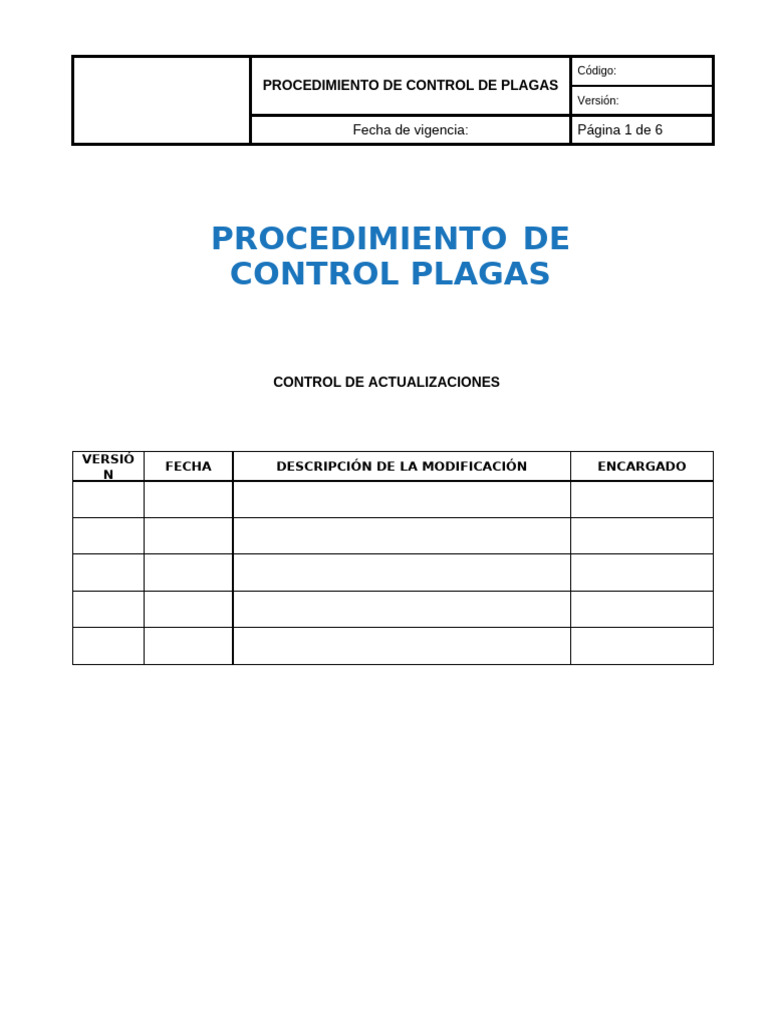 QE - PR-01 Procedimiento Control de Plagas | PDF | Plaga (organismo ...