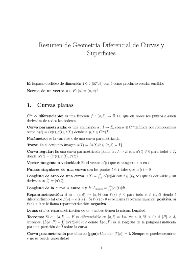 Geometría Diferencial: Curvas y Superficies | PDF | Curva | Función ...