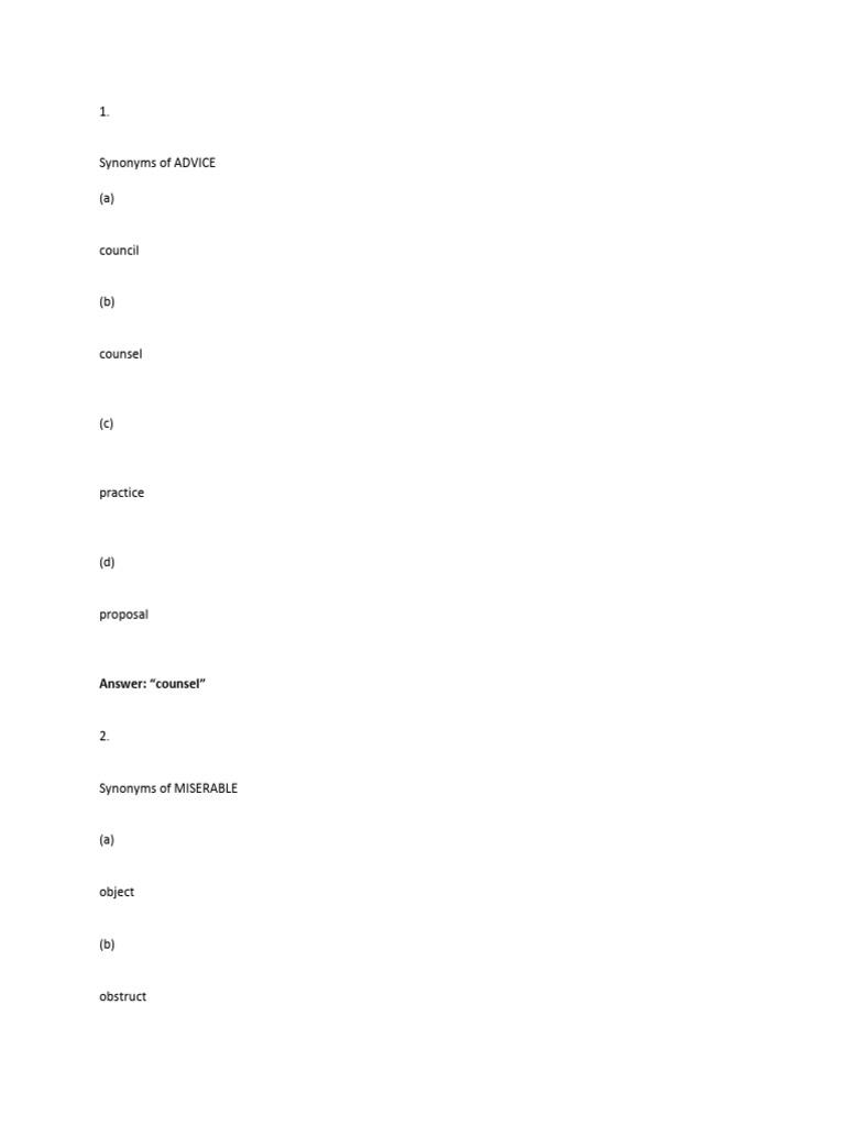 Synonyms and Antonyms Practice Test | PDF | Errors And Residuals | Mean