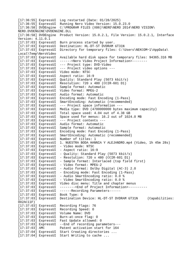 Nero Video DVD Burn Log Summary | PDF | Video | Computer Architecture