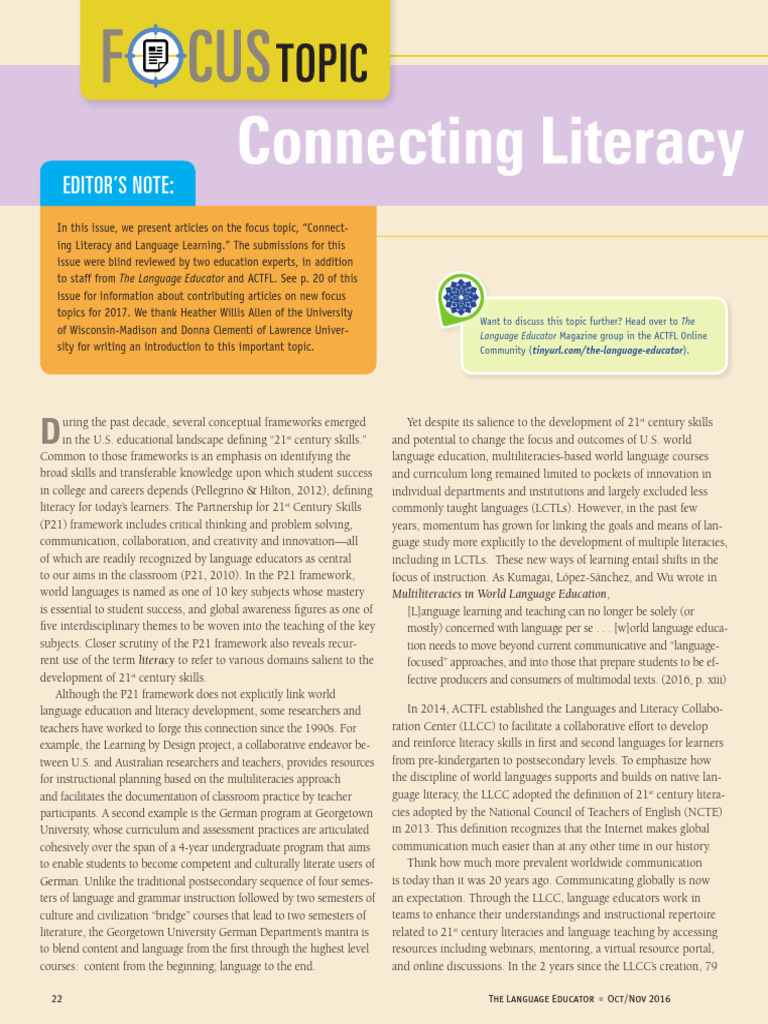 Linking Literacy and Language Education | PDF | Literacy | Language ...