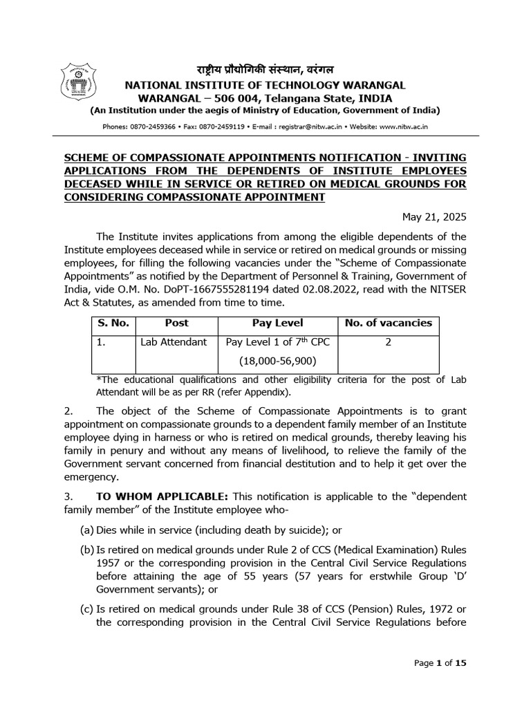 Compassionate Appointment Scheme 2025 | PDF
