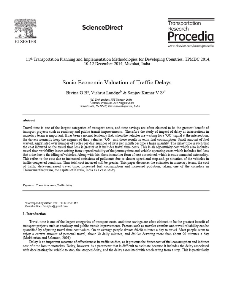 Economic Impact of Traffic Delays | PDF | Traffic Congestion | Traffic