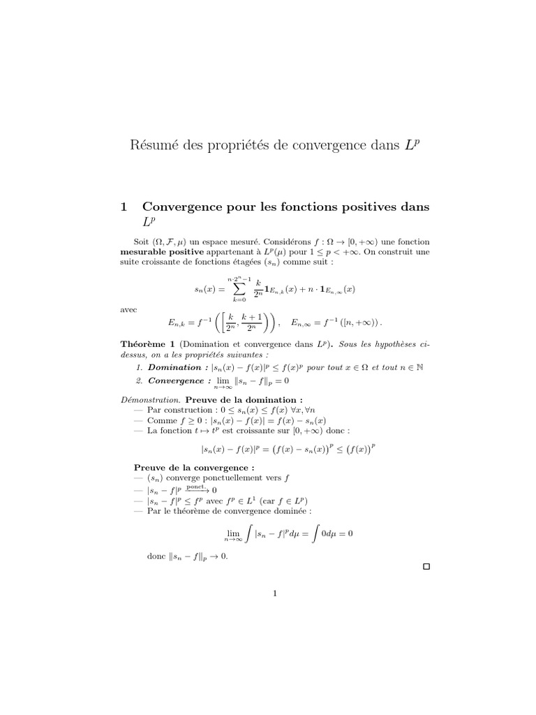Convergence des fonctions dans Lp | PDF | Analyse mathématique ...