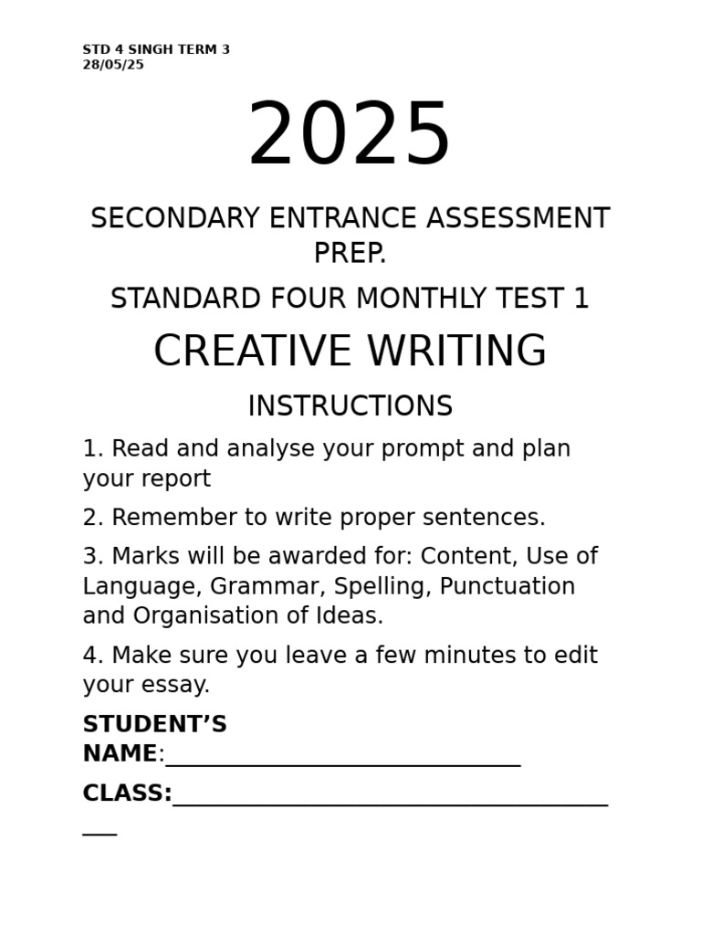 Monthly Test 1 CW Term 3 2025 | PDF