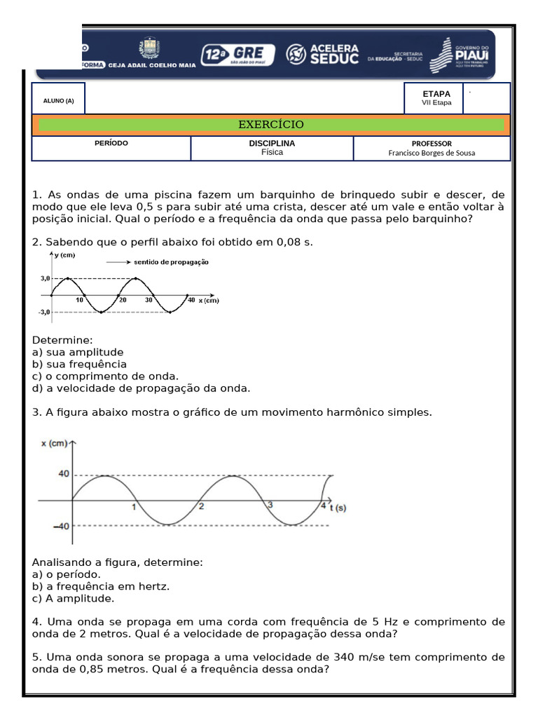 Atividade sobre Ondas para 9º Ano | PDF