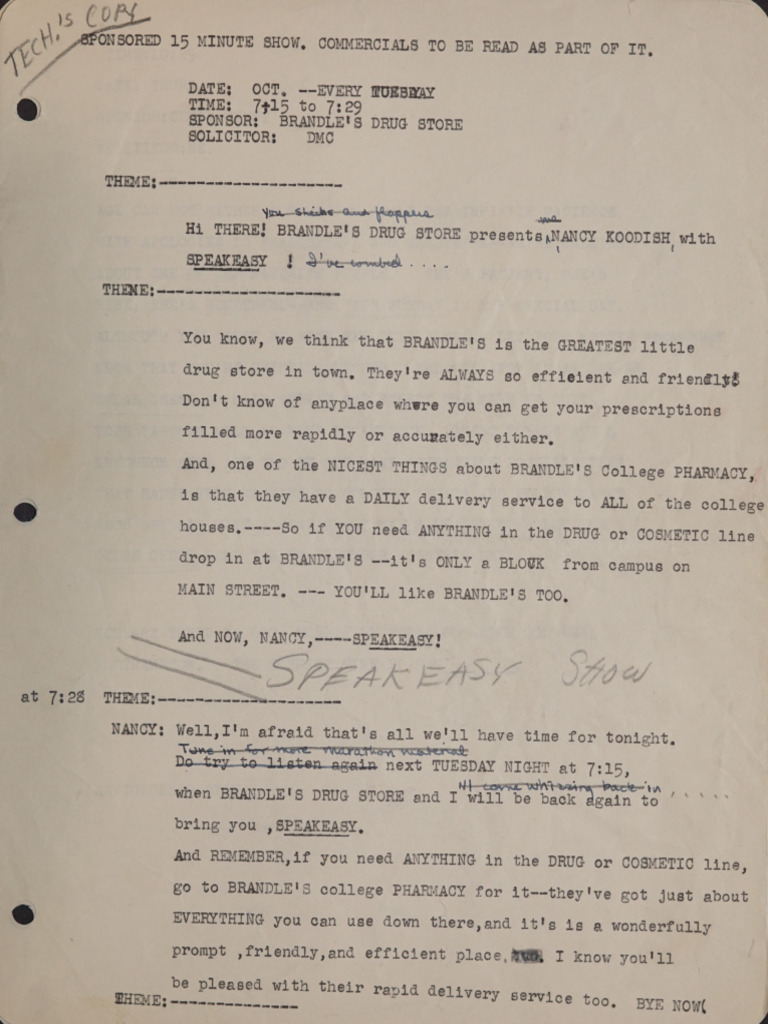 WCSR Commercial Script - Brandles Drug Store | PDF