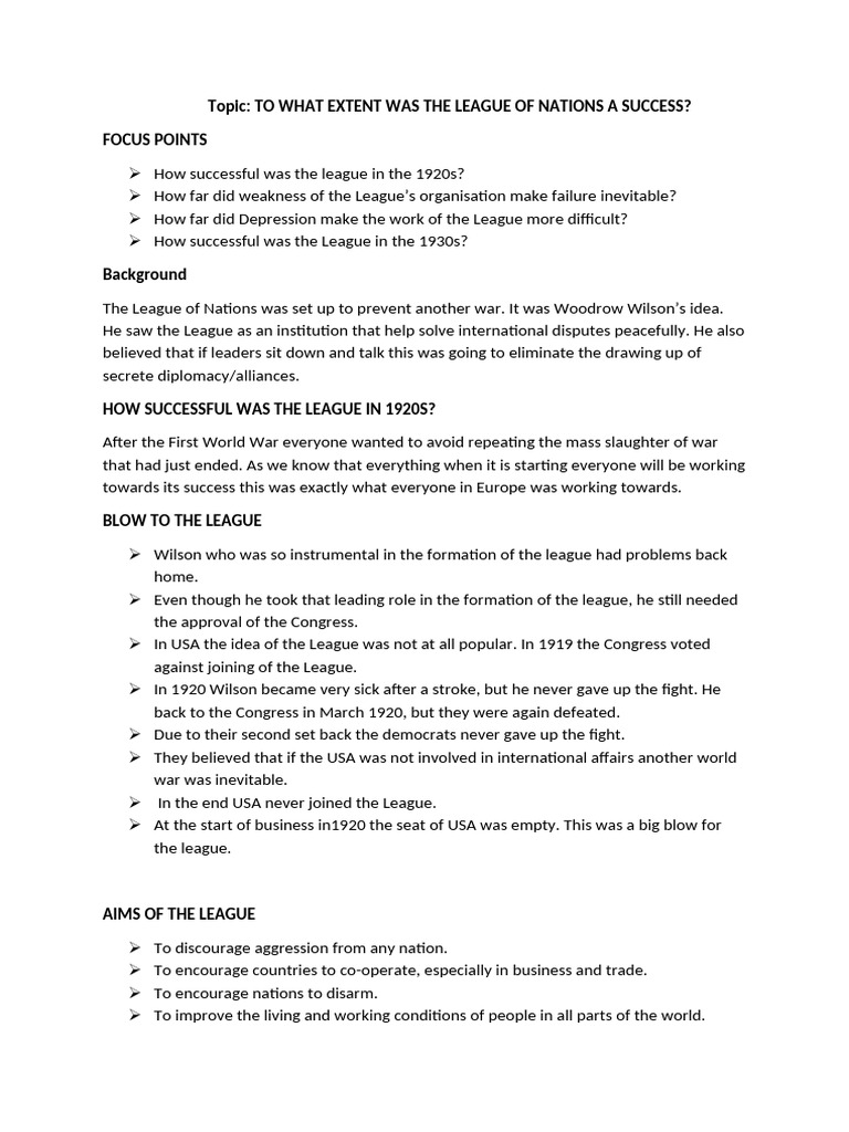 Success of the League of Nations Analysis | PDF | Great Depression ...