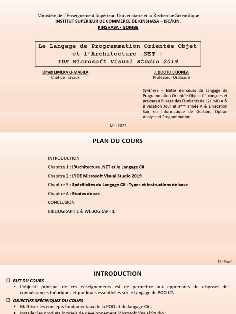 Cours sur C# et .NET avec Visual Studio | PDF | Langage de ...