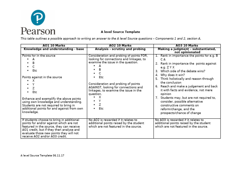 A Level Source Template 06-11-17 v2 | PDF