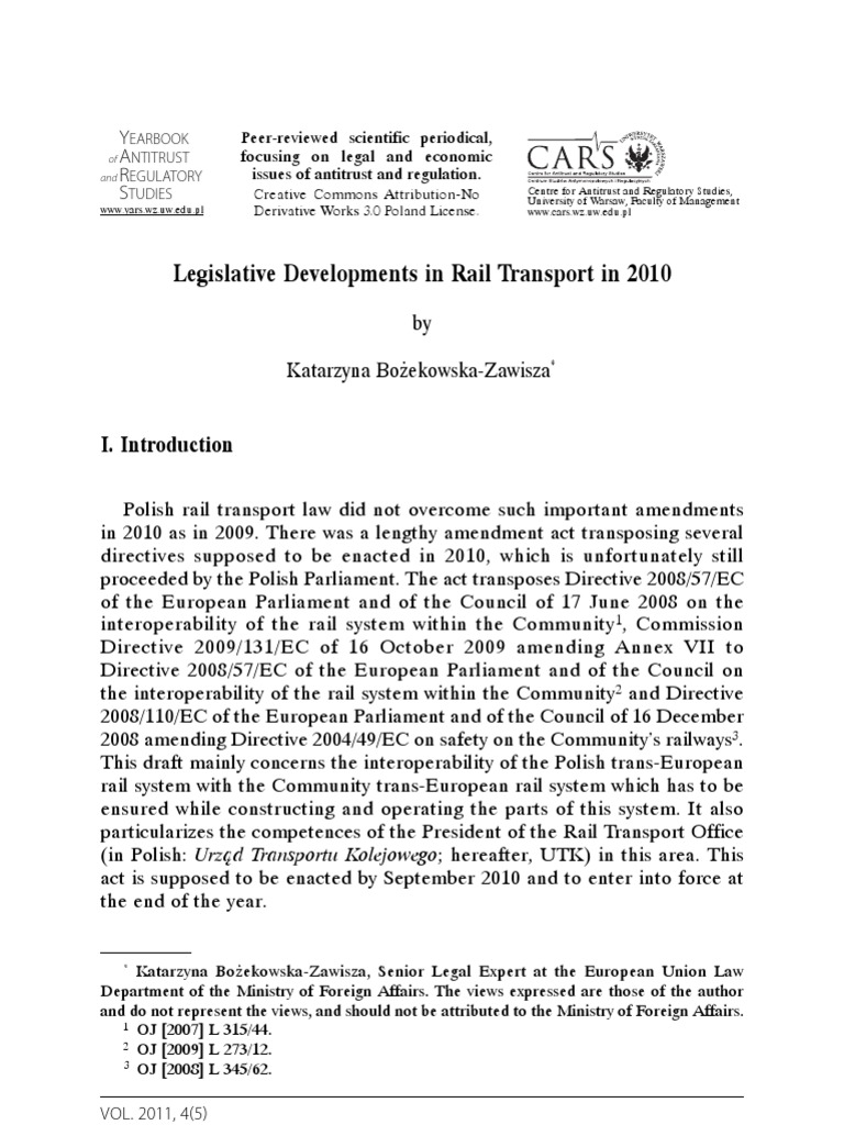 Legislative Developments in Rail Transport in 2010 | PDF | European ...