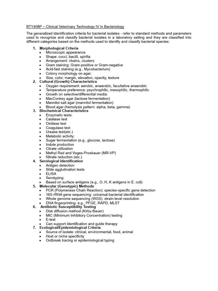Bacterial Identification Criteria Overview | PDF