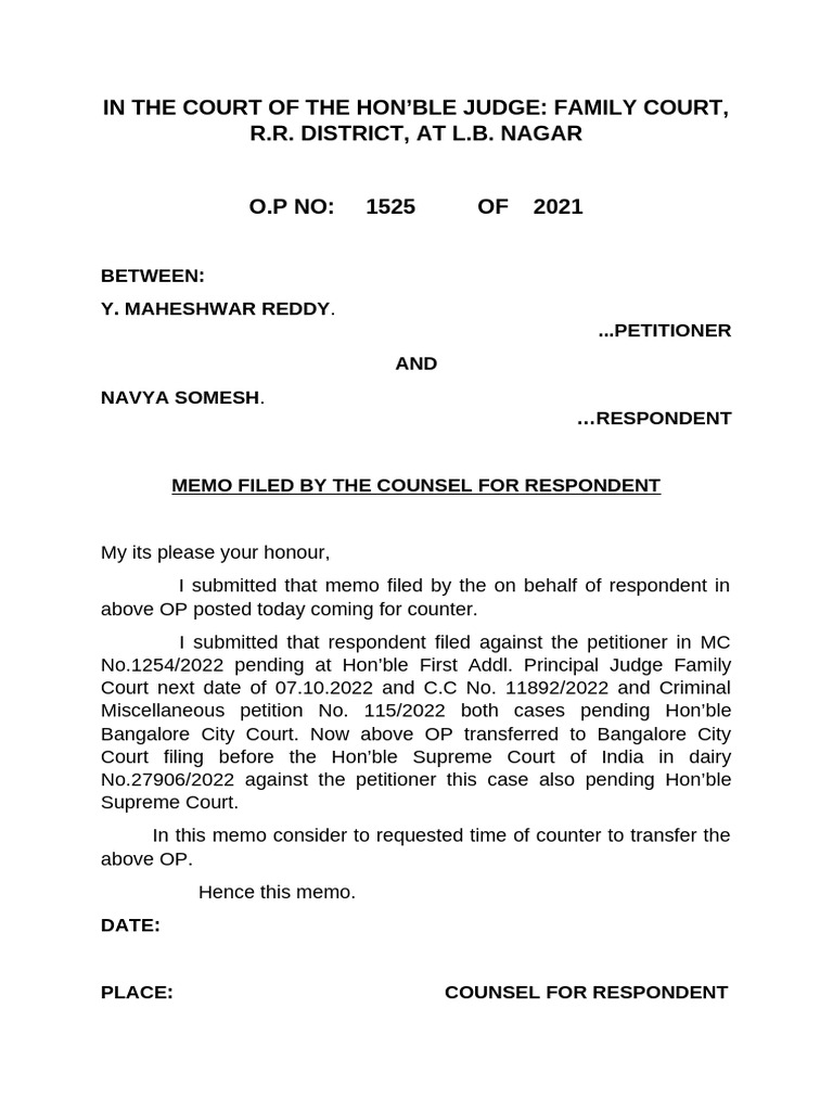 Memo for Respondent in Family Court Case | PDF