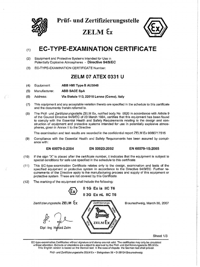 Zelm - 07 Atex 0331 U | PDF
