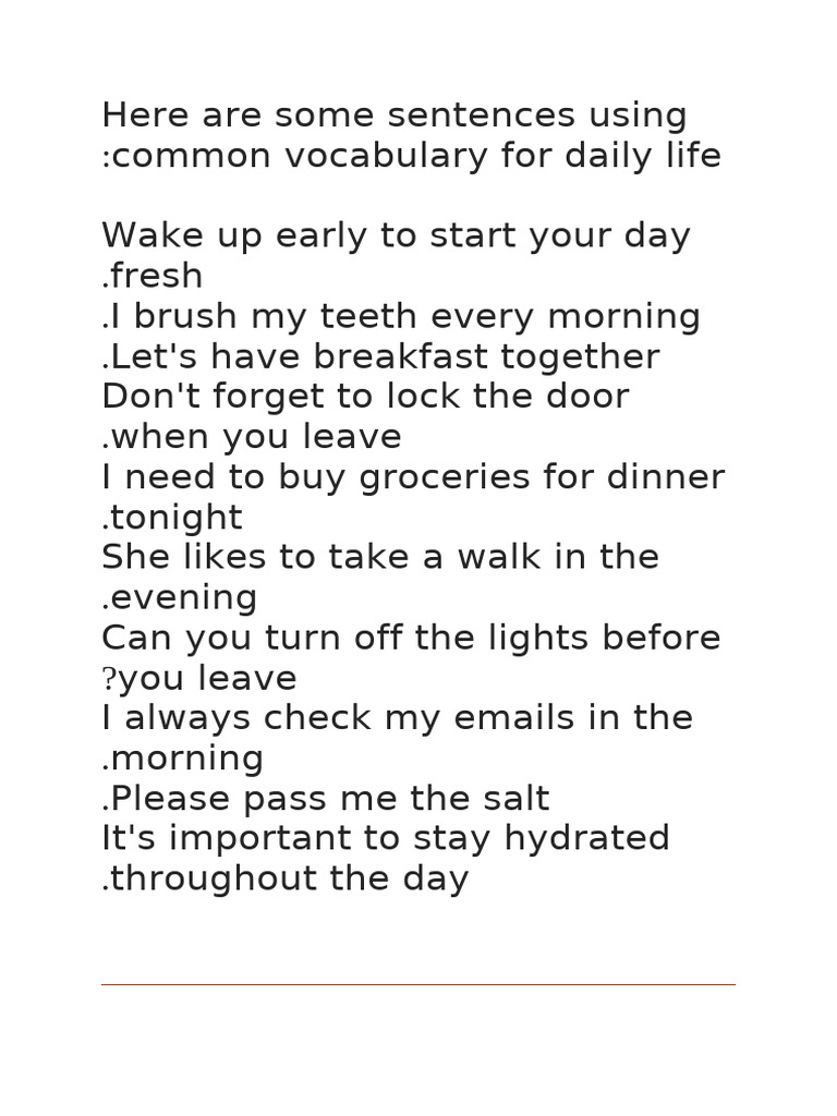 Here Are Some Sentences Using Common Vocabulary For Daily Life | PDF
