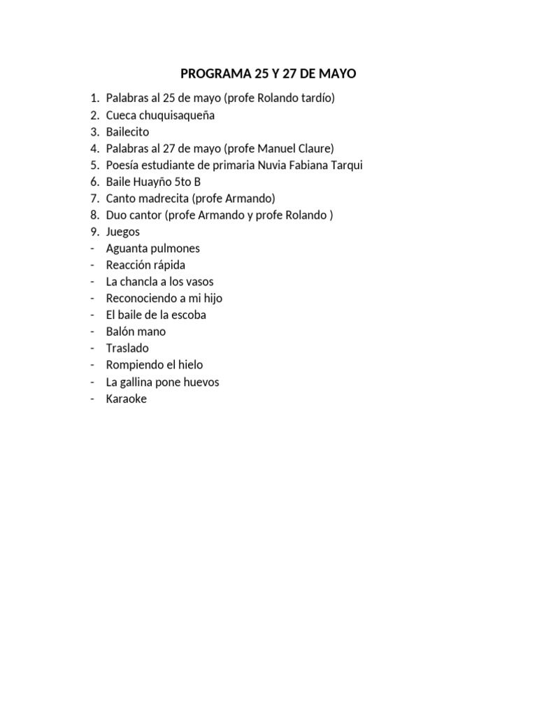 Programa de Actividades: 25 y 27 de Mayo | PDF