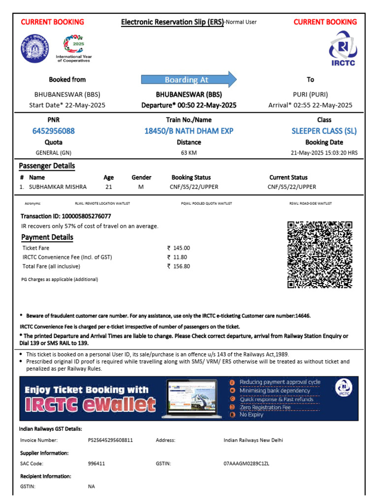 B Nath Dham Exp Booking Confirmation | PDF | Identity Document | Payments