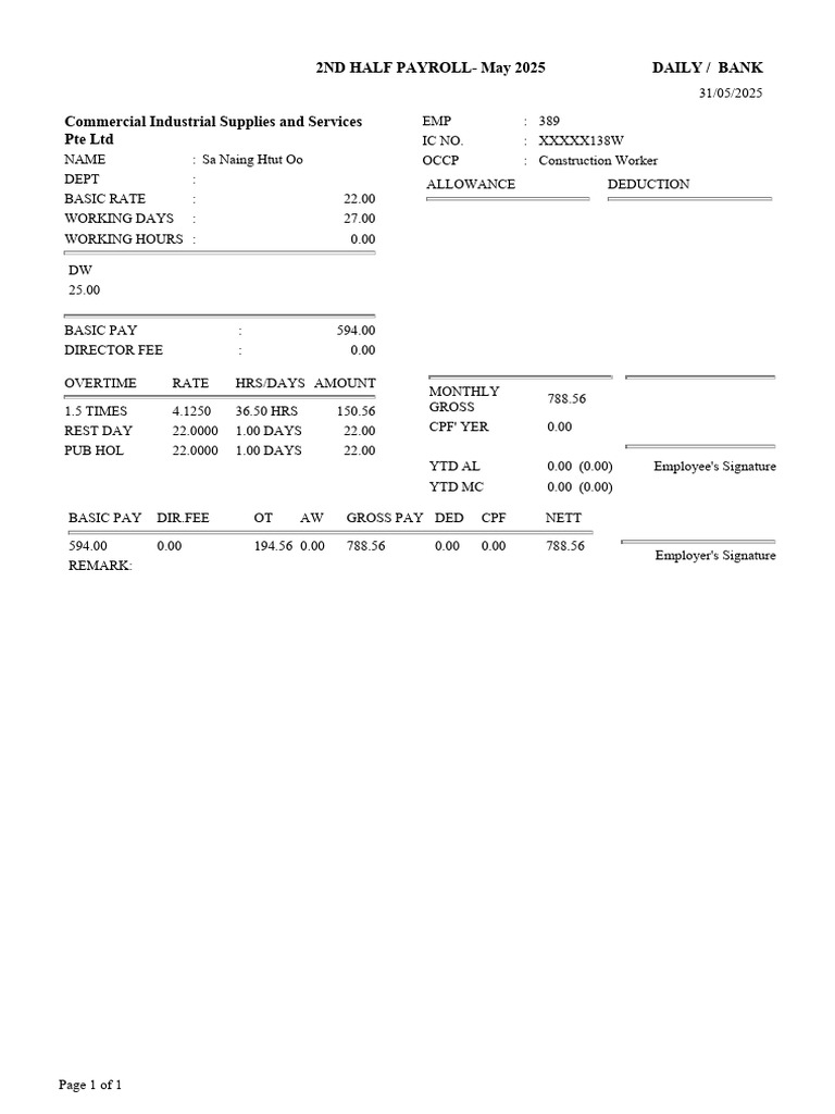 Malaysia Salary Slip Example | PDF