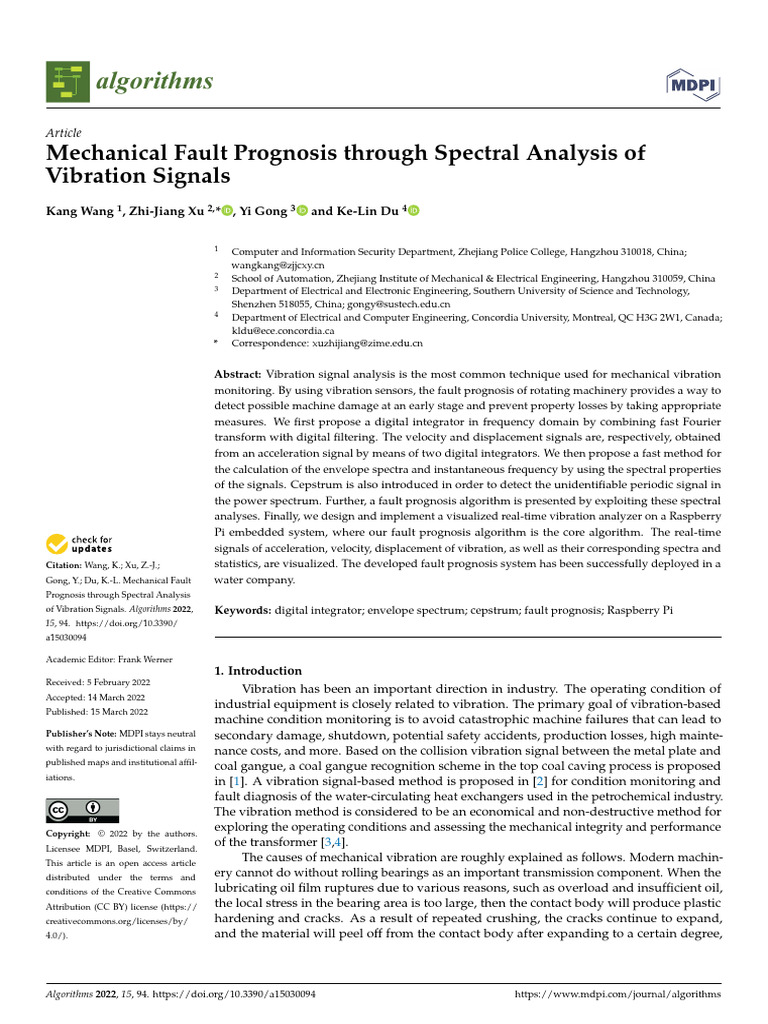 Mechanical Fault Prognosis via Vibration Analysis | PDF | Spectral ...