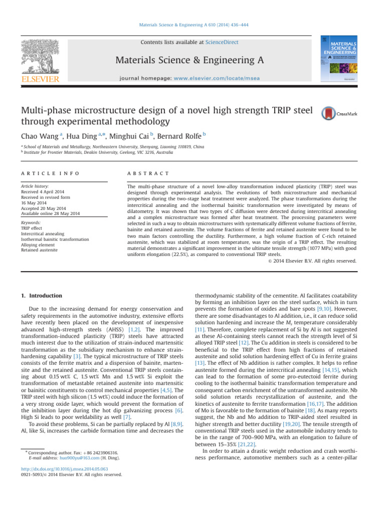 CD2 TRIP Wang2014 Multi Phase Microstructure Design of A Novel High ...