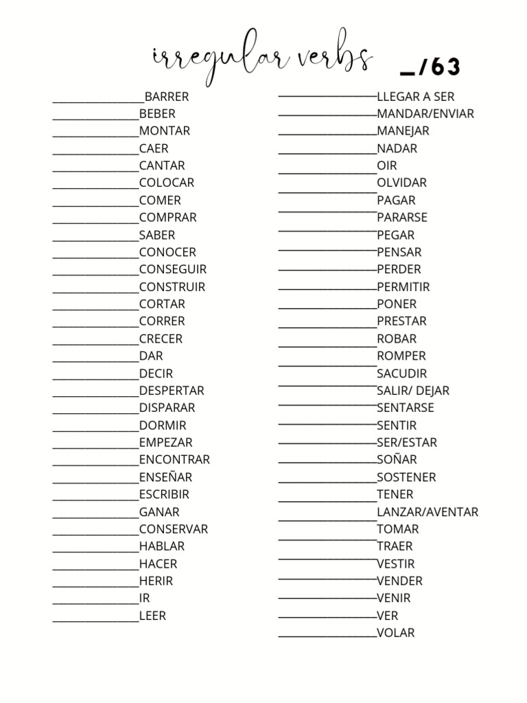 Lista de verbos irregulares en español | PDF