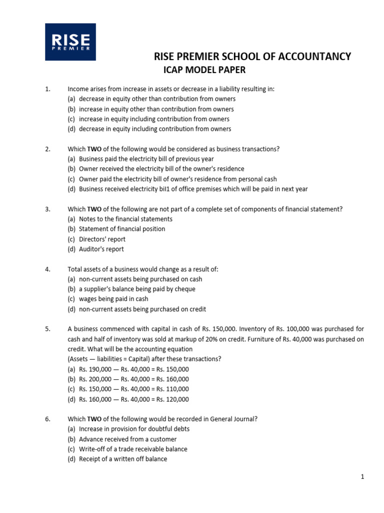 ITA Model Paper | PDF | Debits And Credits | Expense
