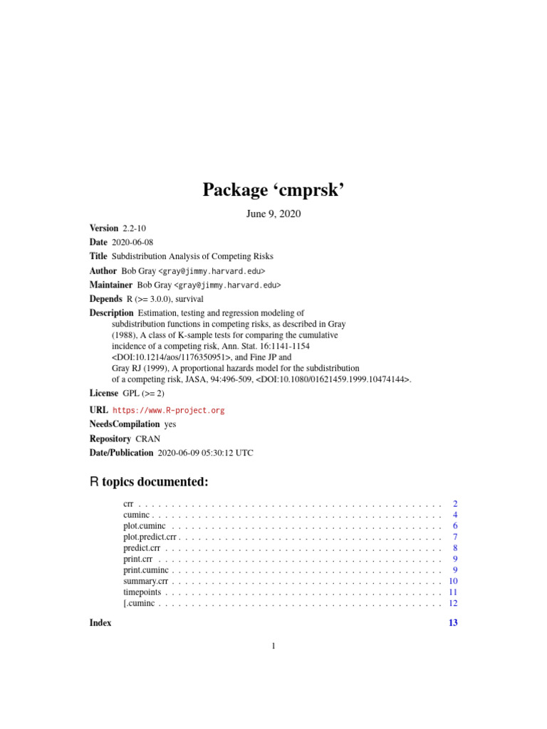 Package CMPRSK, Competing Risk Analysis | PDF | Function (Mathematics ...