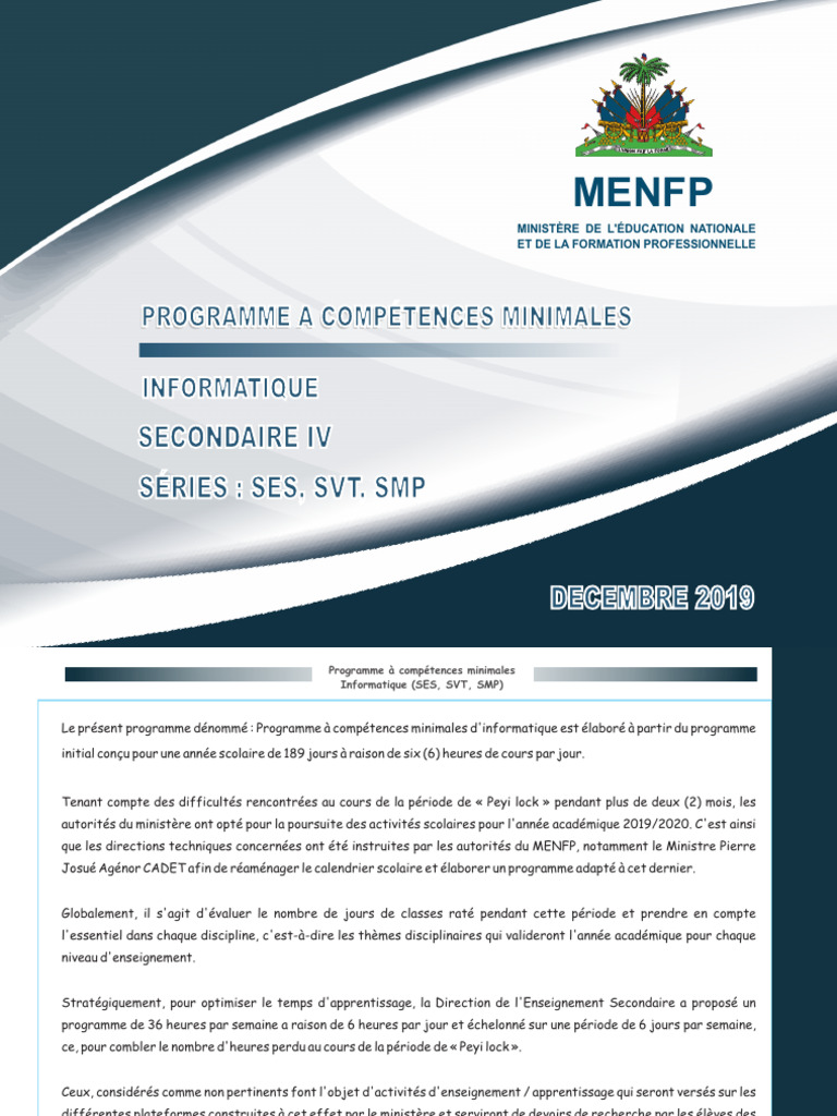 Programme Informatique SMP Secondaire IV | PDF | Structure de contrôle ...