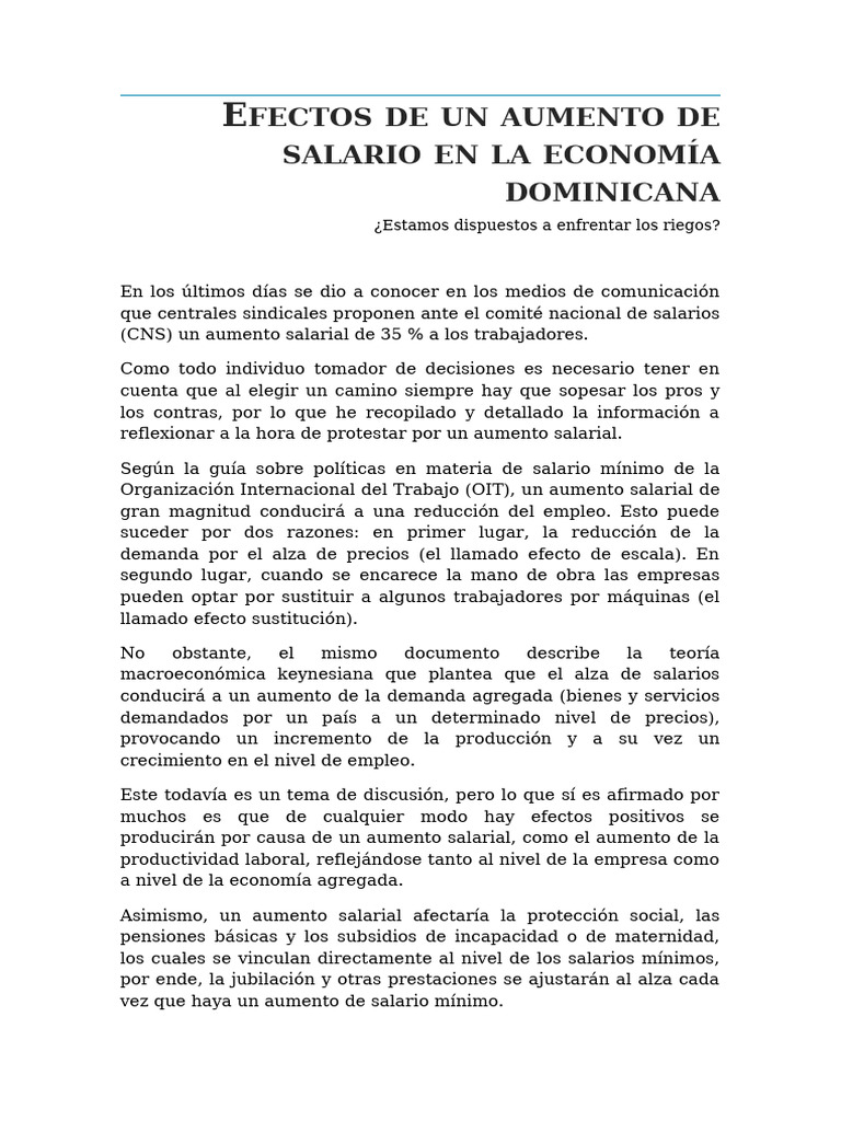 Efectos de Un Aumento Salarial en La Republica Dominicana | PDF ...