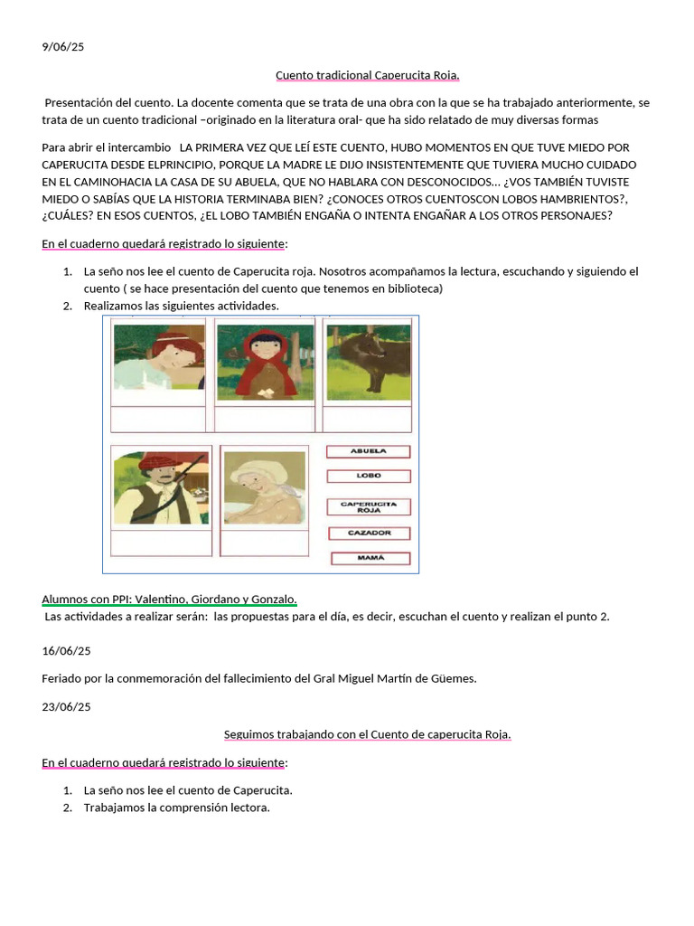 Actividades sobre Caperucita Roja | PDF | Caperucita Roja