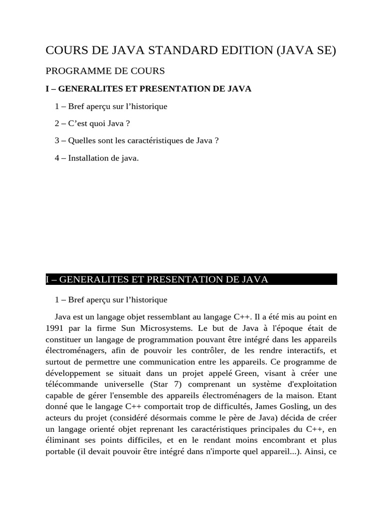 Introduction au langage Java | PDF | Java (Langage de programmation ...