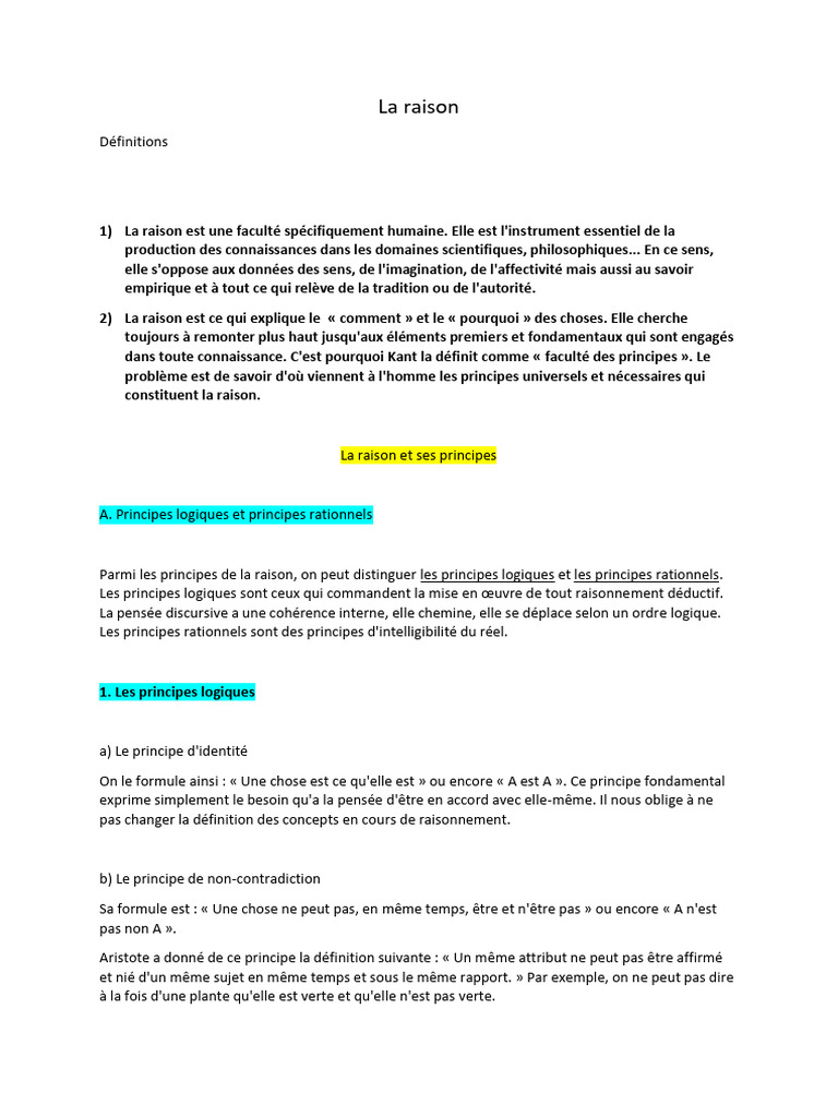 Définition et principes de la raison | PDF | Raison | Vérité