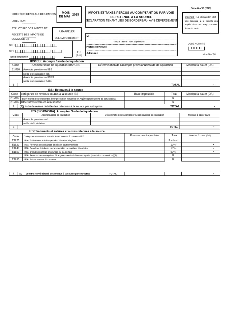 Formulaire G50 Déclaration Impôts 2025 | PDF | Impôts | Impôt sur le revenu