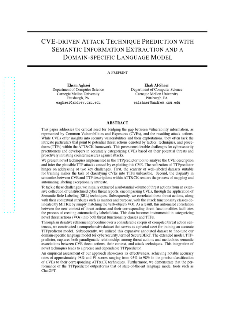 CVE to TTP Mapping Using SecureBERT | PDF | Information | Semantics